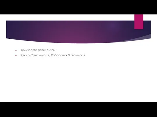 Количество резидентов : Южно-Сахалинск 4, Хабаровск 3, Холмск 2