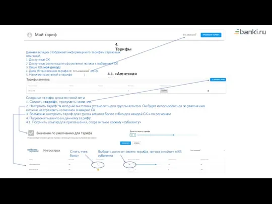 4. Тарифы Данная вкладка отображает информацию по тарифам страховых компаний. 1.