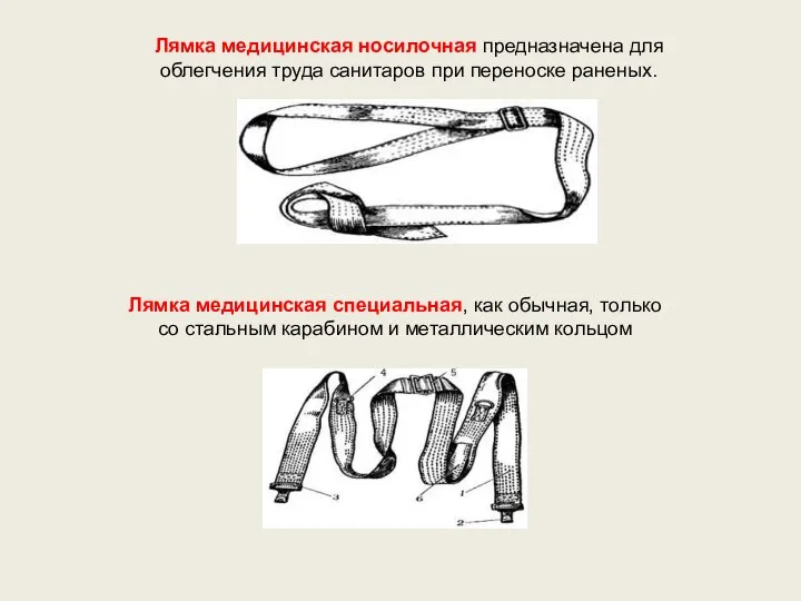 Лямка медицинская носилочная предназначена для облегчения труда санитаров при переноске раненых.