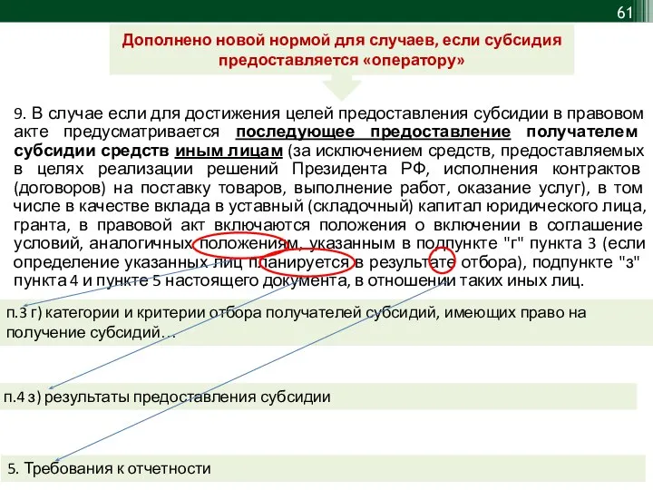 9. В случае если для достижения целей предоставления субсидии в правовом