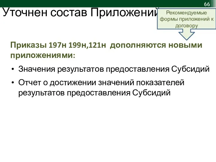 Уточнен состав Приложений: Приказы 197н 199н,121н дополняются новыми приложениями: Значения результатов