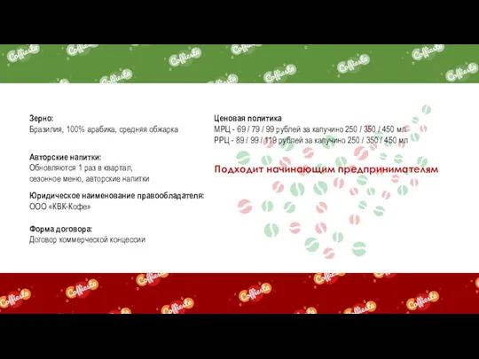 Зерно: Бразилия, 100% арабика, средняя обжарка Авторские напитки: Обновляются 1 раз