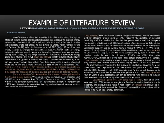 EXAMPLE OF LITERATURE REVIEW ARTICLE: PATHWAYS FOR GERMANY’S LOW-CARBON ENERGY TRANSFORMATION