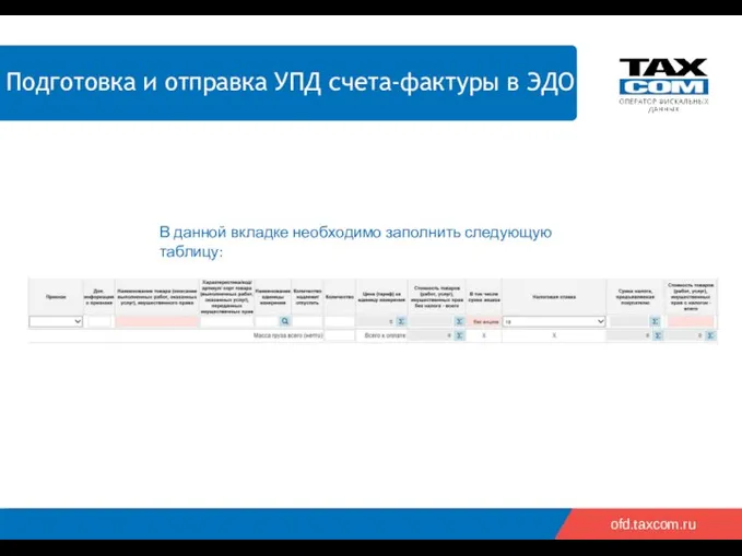 2018 2019 ofd.taxcom.ru В данной вкладке необходимо заполнить следующую таблицу: