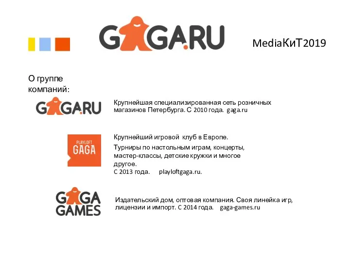 MediaКиТ2019 Крупнейшая специализированная сеть розничных магазинов Петербурга. С 2010 года. gaga.ru