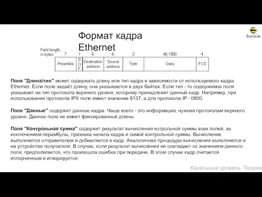 Поле "Длина/тип" может содержать длину или тип кадра в зависимости от