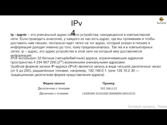 IPv4 Ip –адрес – это уникальный адрес любого устройства, находящегося в