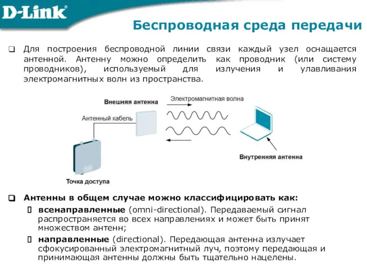 Для построения беспроводной линии связи каждый узел оснащается антенной. Антенну можно