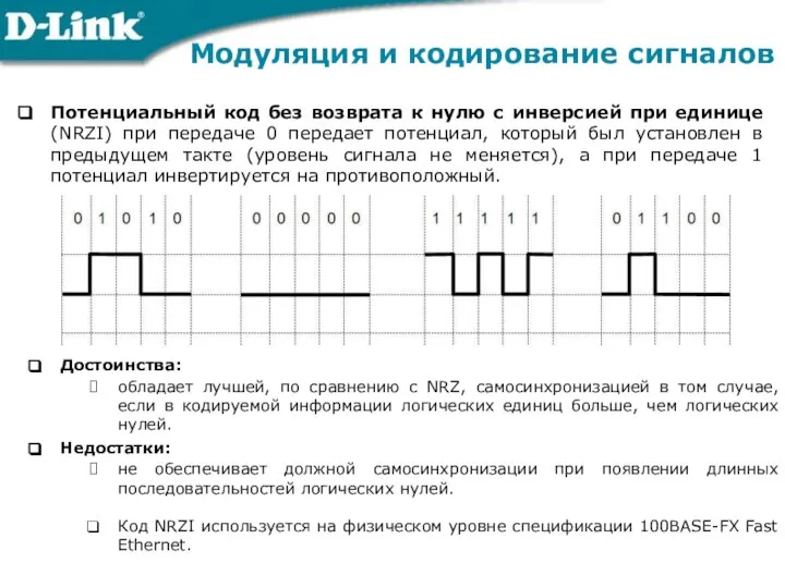 Потенциальный код без возврата к нулю с инверсией при единице (NRZI)