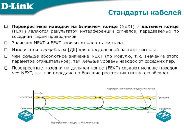 Перекрестные наводки на ближнем конце (NEXT) и дальнем конце (FEXT) являются