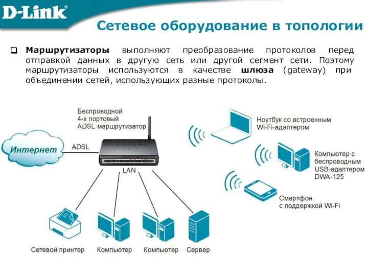 Сетевое оборудование в топологии Маршрутизаторы выполняют преобразование протоколов перед отправкой данных