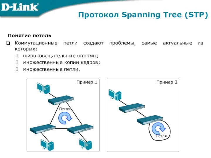 Протокол Spanning Tree (STP) Понятие петель Коммутационные петли создают проблемы, самые