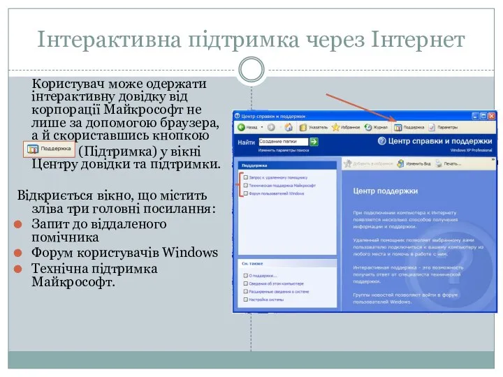 Інтерактивна підтримка через Інтернет Користувач може одержати інтерактивну довідку від корпорації