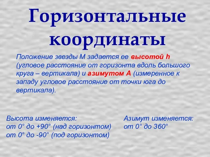 Положение звезды М задается ее высотой h (угловое расстояние от горизонта