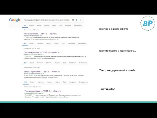 Текст из внешнего скрипта Текст из скрипта в коде страницы Текст,