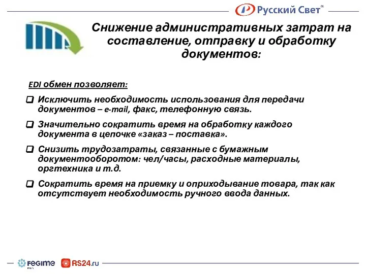 Снижение административных затрат на составление, отправку и обработку документов: EDI обмен