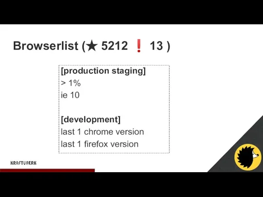 Browserlist (★ 5212 ❗ 13 ) [production staging] > 1% ie