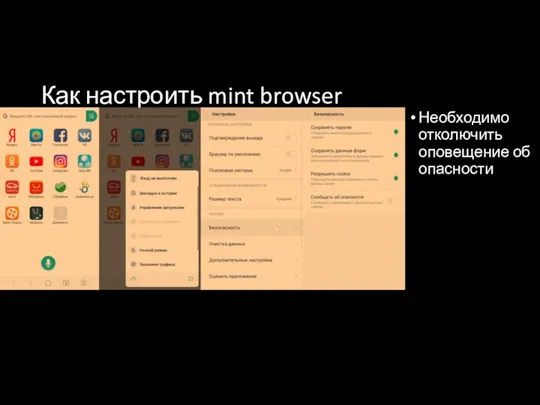 Как настроить mint browser Необходимо отколючить оповещение об опасности