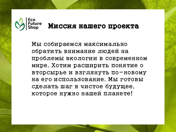 Миссия нашего проекта Мы собираемся максимально обратить внимание людей на проблемы