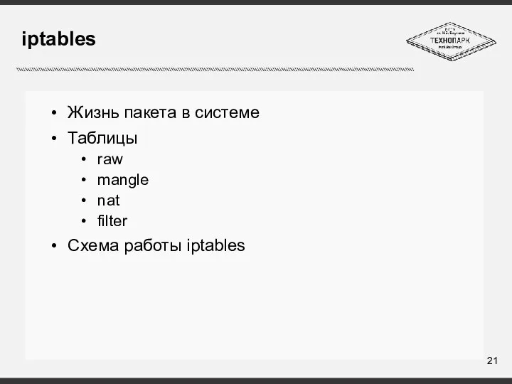 iptables Жизнь пакета в системе Таблицы raw mangle nat filter Схема работы iptables