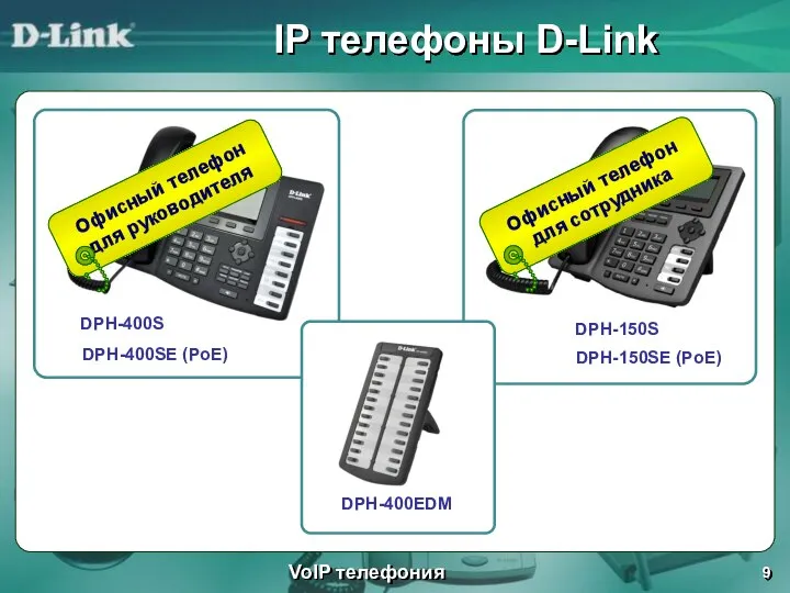 IP телефоны D-Link VoIP телефония DPH-400S DPH-400SE (PoE) DPH-150S DPH-150SE (PoE) DPH-400EDM