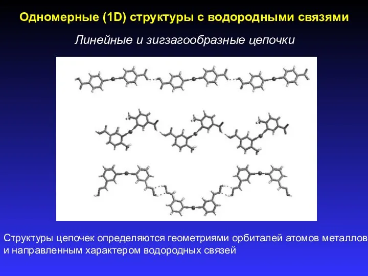 Одномерные (1D) структуры с водородными связями Линейные и зигзагообразные цепочки Структуры