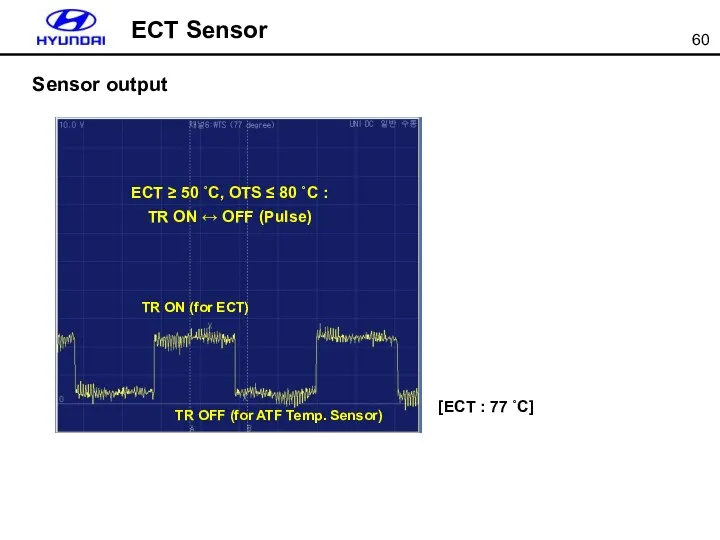 ECT Sensor Sensor output ECT ≥ 50 ˚C, OTS ≤ 80