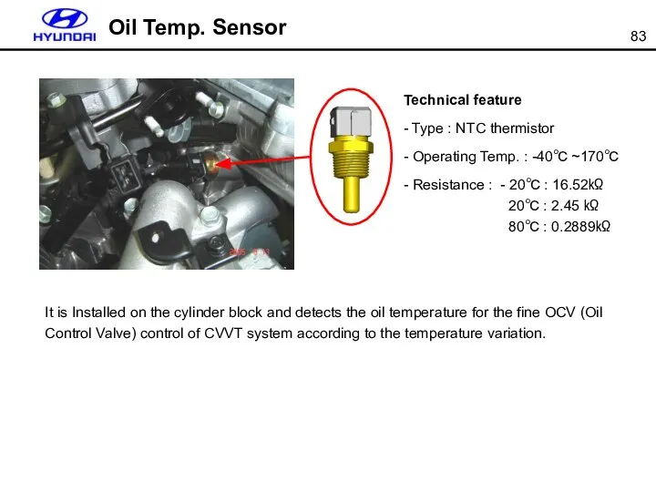 Oil Temp. Sensor Technical feature - Type : NTC thermistor -