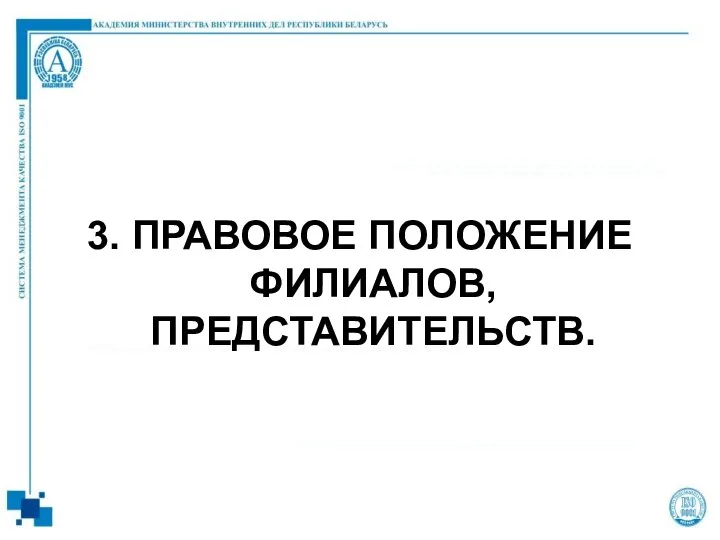 3. ПРАВОВОЕ ПОЛОЖЕНИЕ ФИЛИАЛОВ, ПРЕДСТАВИТЕЛЬСТВ.