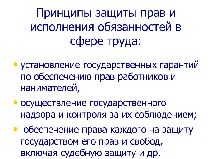 Принципы защиты прав и исполнения обязанностей в сфере труда: установление государственных