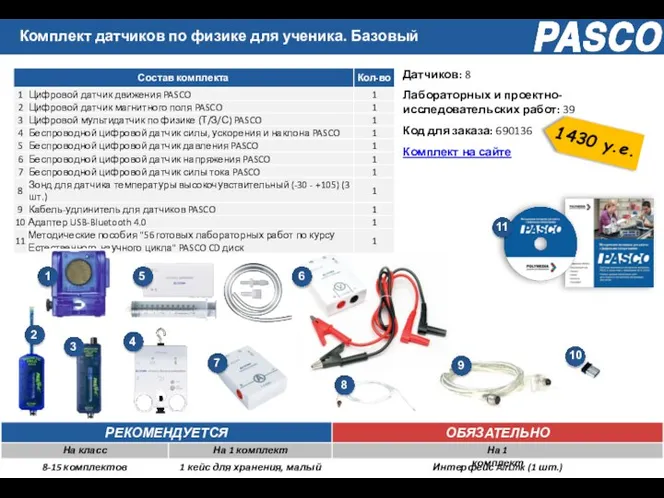 Комплект датчиков по физике для ученика. Базовый Интерфейс AirLink (1 шт.)