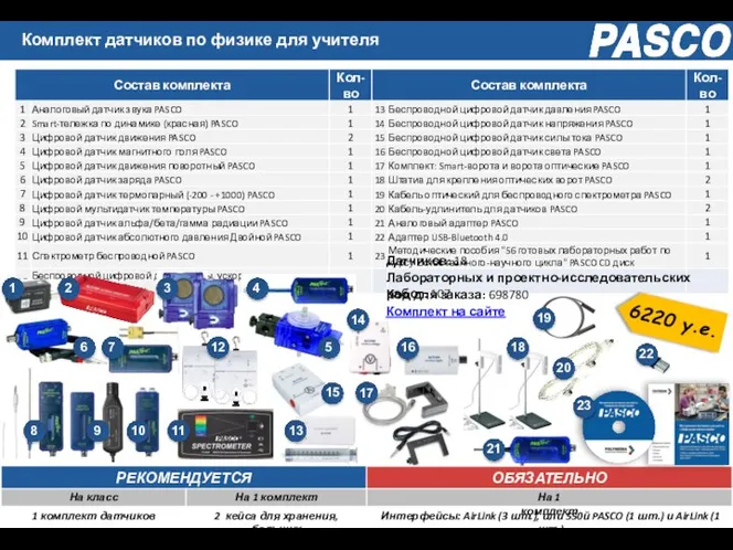 Комплект датчиков по физике для учителя Интерфейсы: AirLink (3 шт.), или