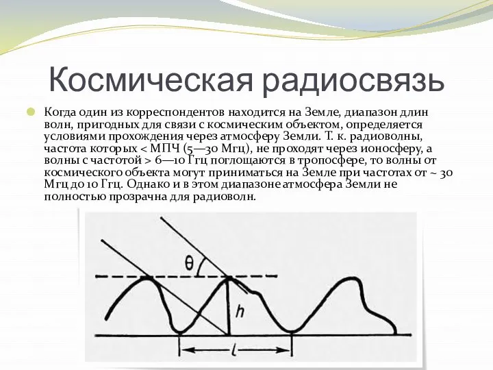 Космическая радиосвязь Когда один из корреспондентов находится на Земле, диапазон длин