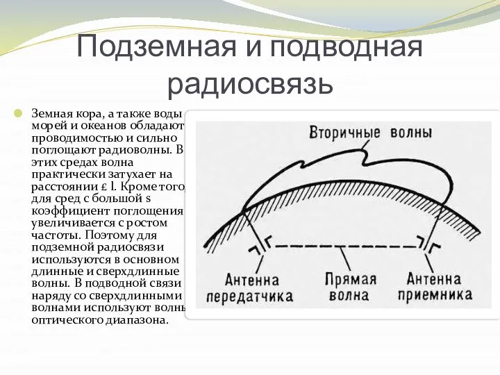 Подземная и подводная радиосвязь Земная кора, а также воды морей и