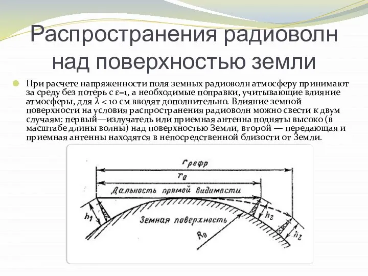 Распространения радиоволн над поверхностью земли При расчете напряженности поля земных радиоволн