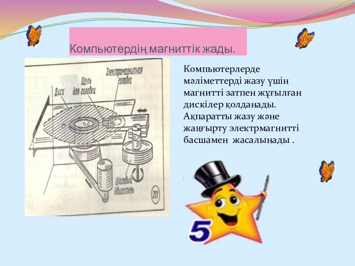 Компьютердің магниттік жады. Компьютерлерде мәліметтерді жазу үшін магнитті затпен жұғылған дискілер