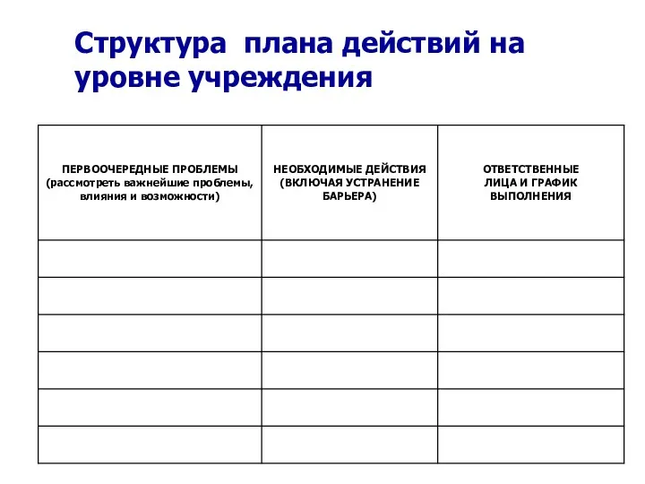 Структура плана действий на уровне учреждения