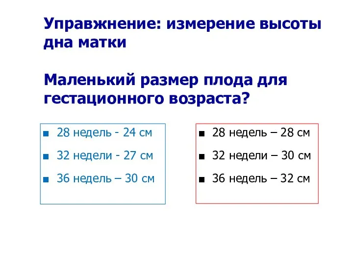 28 недель - 24 см 32 недели - 27 см 36