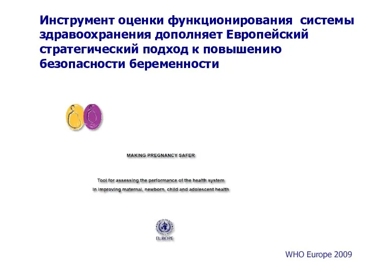 Инструмент оценки функционирования системы здравоохранения дополняет Европейский стратегический подход к повышению безопасности беременности WHO Europe 2009