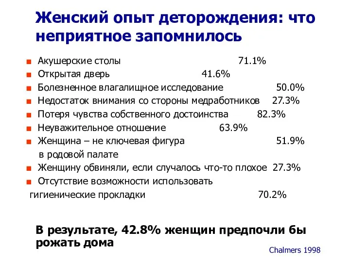 Женский опыт деторождения: что неприятное запомнилось Акушерские столы 71.1% Открытая дверь