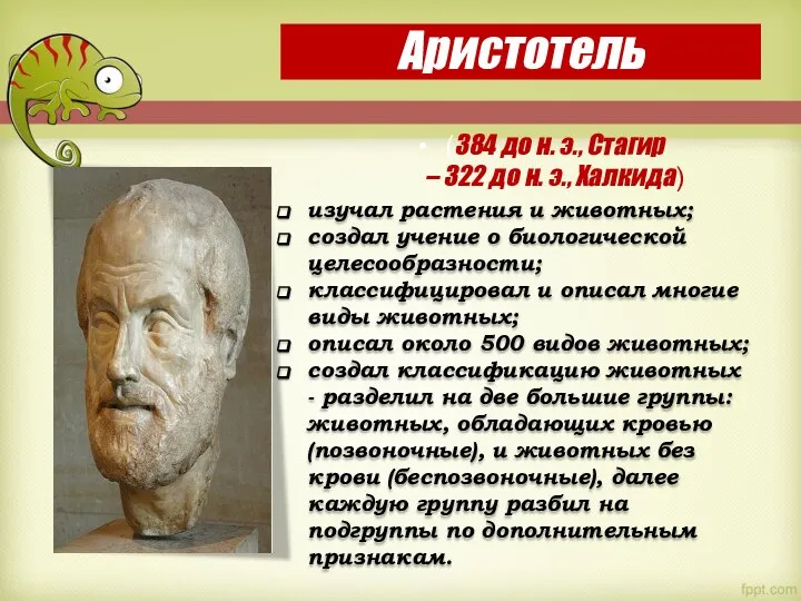 изучал растения и животных; создал учение о биологической целесообразности; классифицировал и