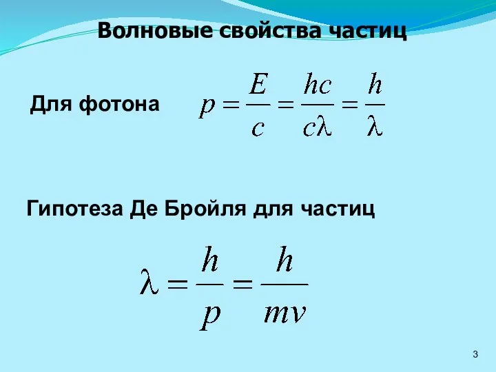 Для фотона Гипотеза Де Бройля для частиц Волновые свойства частиц