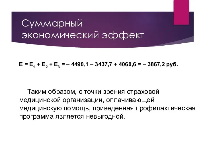 Суммарный экономический эффект Е = Е1 + Е2 + Е3 =