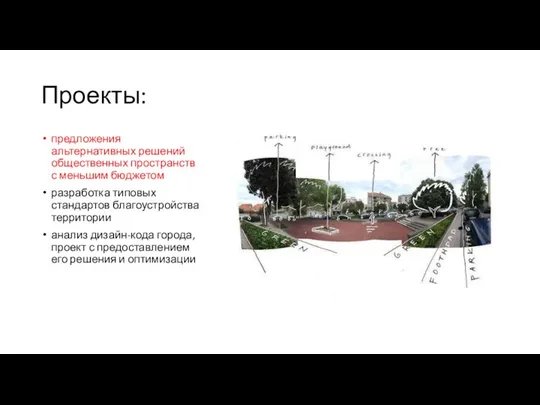 Проекты: предложения альтернативных решений общественных пространств с меньшим бюджетом разработка типовых