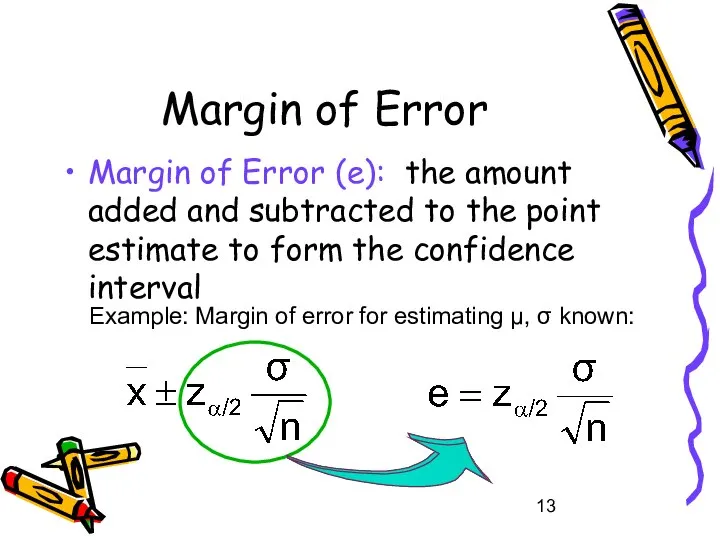 Margin of Error Margin of Error (e): the amount added and