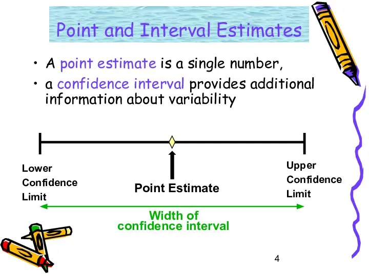 Point and Interval Estimates A point estimate is a single number,