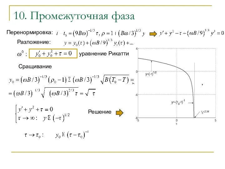 10. Промежуточная фаза Перенормировка: Разложение: уравнение Рикатти Решение Сращивание