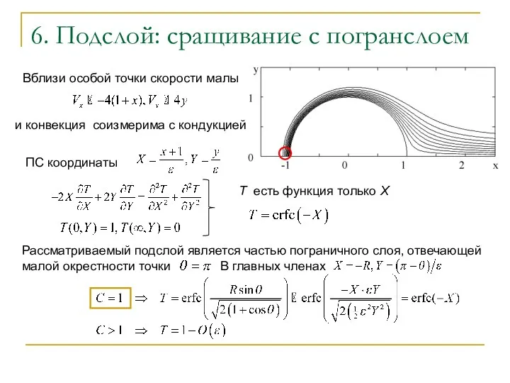 6. Подслой: сращивание с погранслоем Вблизи особой точки скорости малы и