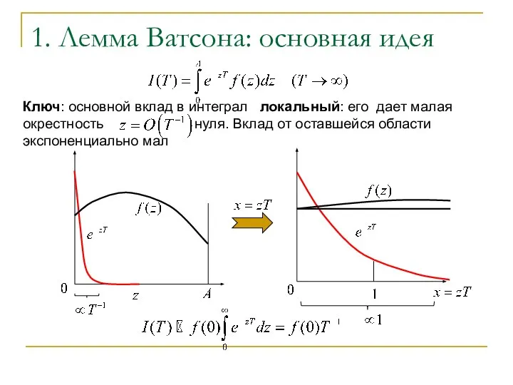 1. Лемма Ватсона: основная идея Ключ: основной вклад в интеграл локальный: