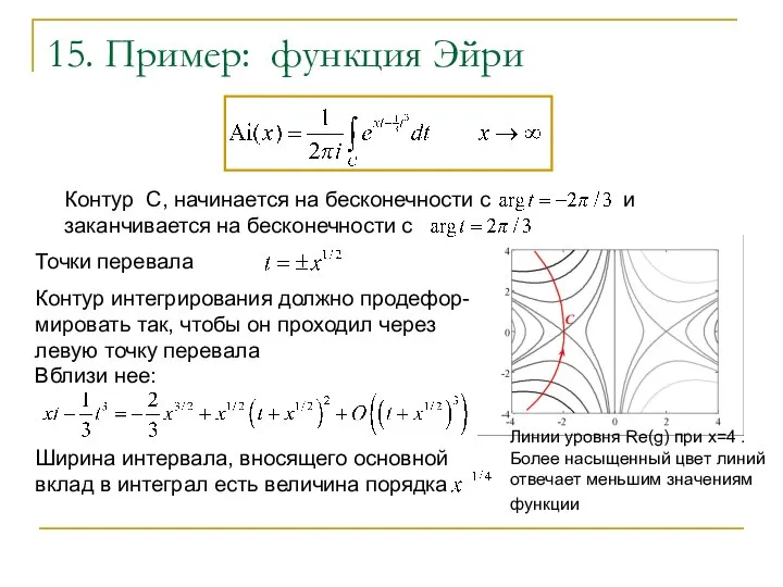 15. Пример: функция Эйри Контур С, начинается на бесконечности с и